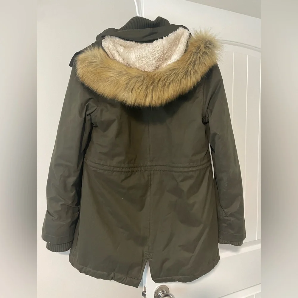Superdry Olive Green Wind Parka with Faux Fur Hood - Picture 11 of 12